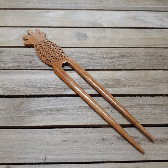 Wooden Hair Accessory Pineapple Hawaii Tropical Pick 7.4\